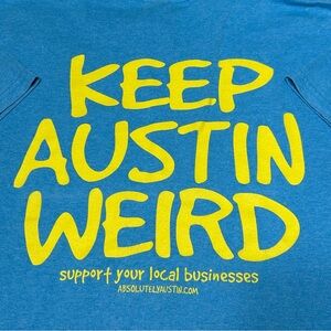 Keep Austin Weird Tyler’s Austin Texas Blue Tee Shirt Yellow Graphic Size Large